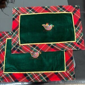 Martha Stewart Set of Two Christmas Plaid Placemats with Custom Embroidery